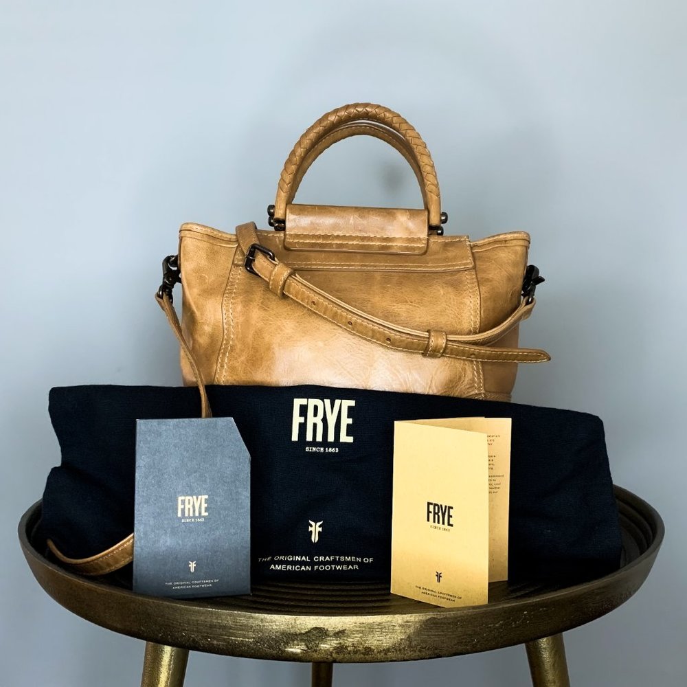 Frye Crossbody Handbag, 9 1/2" width x 8 1/2" height x 3 1/2" to 5", Beige